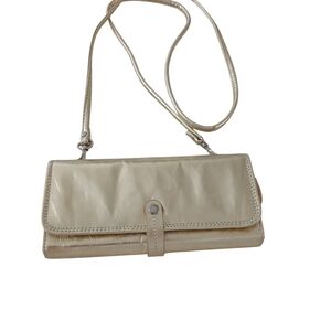 Vintage FOSSIL Gold Metallic Leather Trifold Organizer Crossbody Small Versatile